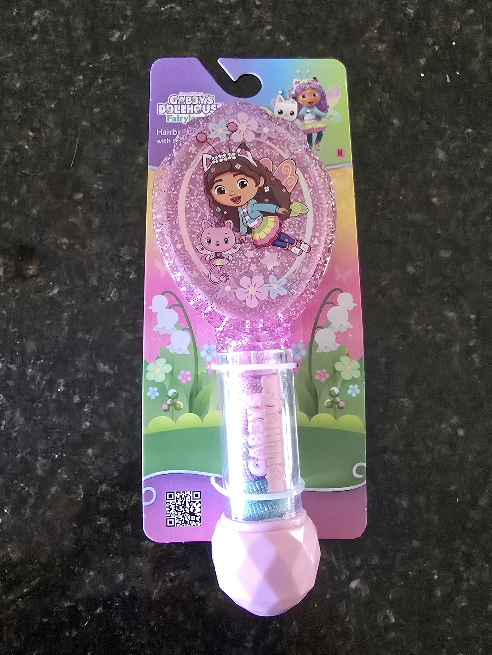 Gabby's Dollhouse Pink Glitter Kids Hair Brush with Character Design